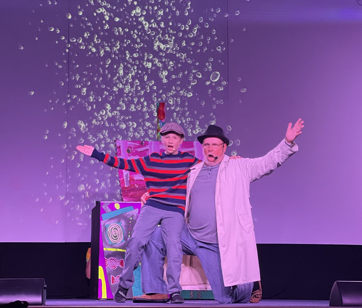 A finale moment with bubbles filling the stage